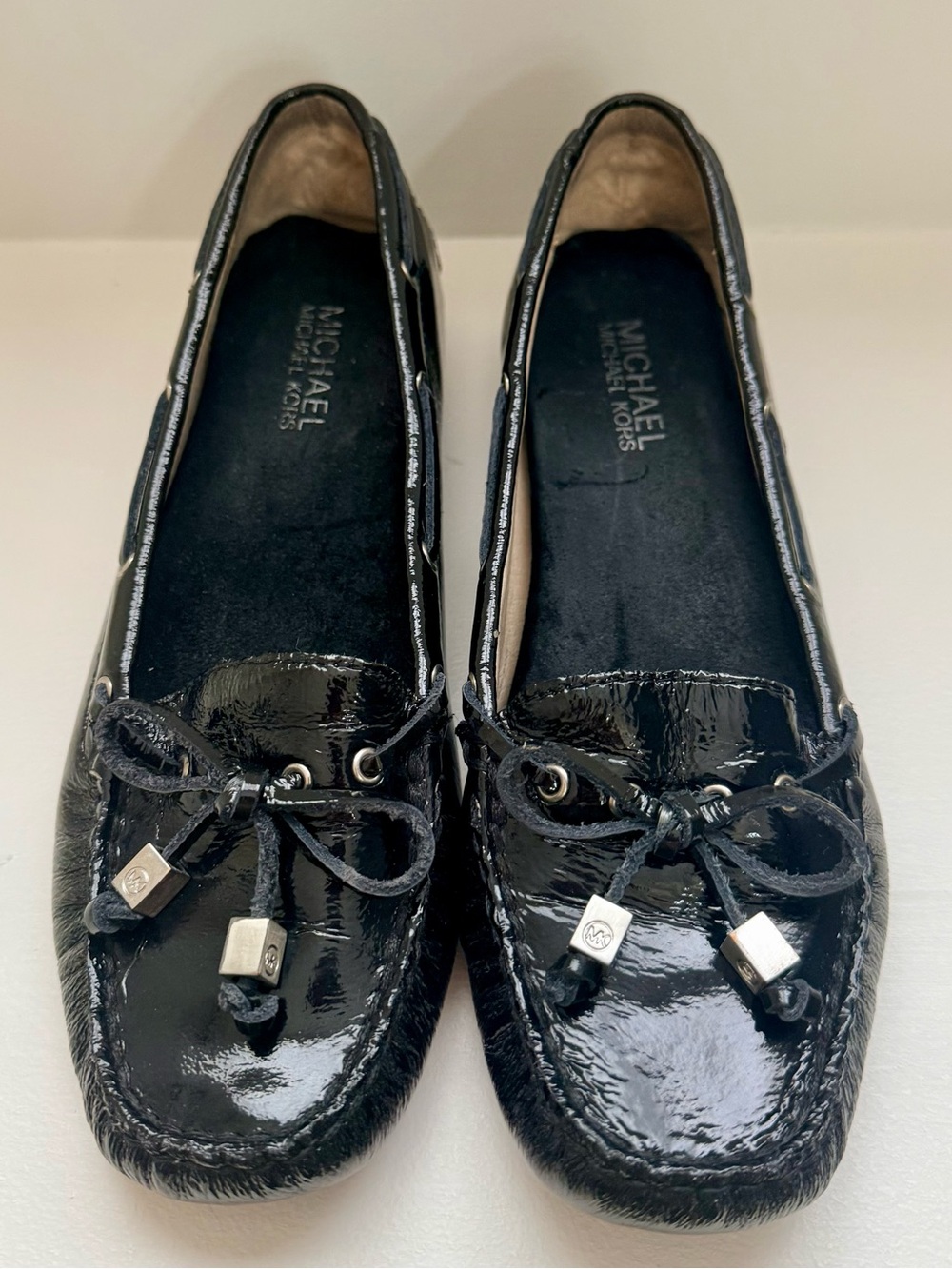 Michael Kors Black Patent Leather Bow Moccasin Flats